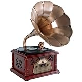 Pyle-Home PTCDS3UIP Classical Trumpet Horn Turntable with AM/FM Radio CD/Cassette/USB & Direct to USB Recording 