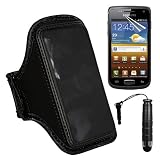 Skque Anti Scratch Screen Protector+Black Stylus Pen with 3.5mm Anti Dust Plug+Black Universal Neoprene Armband for Samsung Galaxy Wonder I8150