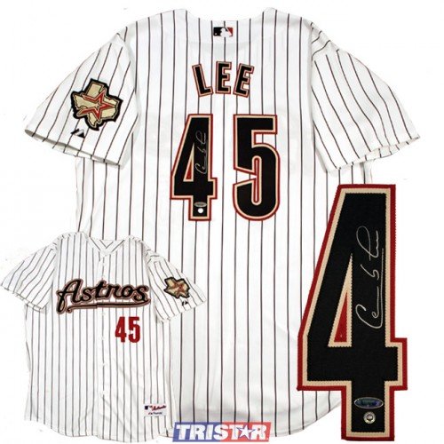 Carlos Lee Autographed/Hand Signed Houston Astros Pinstripe Authentic Baseball Jersey