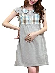 Cap Sleeves Cotton/Linen/Polyester Above the Knee Striped Print Plaid Print Empire   Waistline  Dress