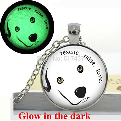 Pretty Lee Glow In The Dark Dog Necklace Rescue Raise Love Quote Necklace Glass Art Photo Necklace Glowing Jewelry