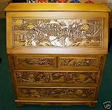 HAND CARVED SOLID WOOD WRITING BUREAU ORIENTAL FURNITURE