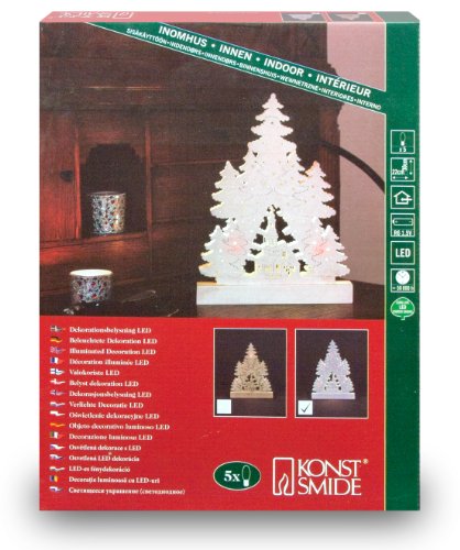 Konstsmide 2844-210 LED Holz Silhouette Tannenbaum (10 warm wei&szlig;e Dioden, Batterien: 3xAA 1.5V, f&uuml;r innen) wei&szlig; lackiert