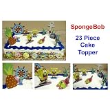 SpongeBob SquarePants Birthday Cake 23 Piece Cake Topper Set Featuring SponeBob SquarePants, Patrick, Squidward, Sandy Cheeks, Mr. Krabs, Plankton, Gary, and 12 SpongeBob 1" Buttons ~ SpongeBob SquarePants
