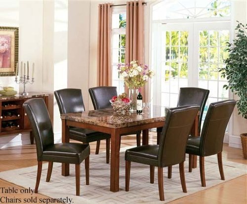 Dining Table with Faux Marble Top Dark Brown Finish