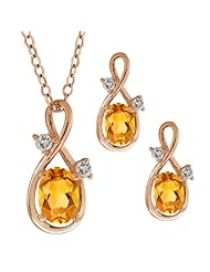 1.48 Ct Oval Citrine Gold Plated Silver Pendant Earrings Set