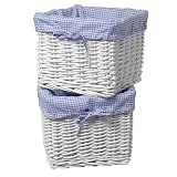 Set of 2 White Baskets with Blue Gingham Liners