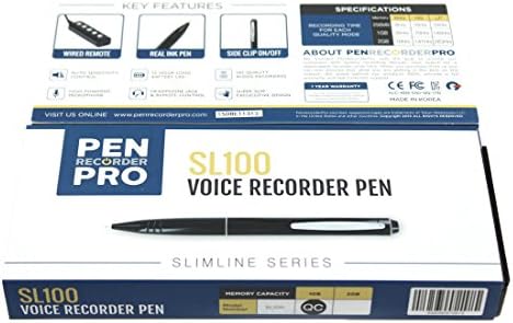 SL100 Voice Recorder Pen, Voice Activated, Small Audio Recording Device (Slimline Series)