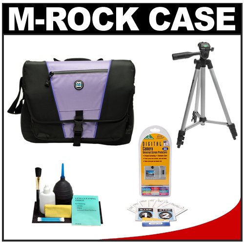 M-ROCK 673 Great Smoky Mountains Messenger Digital SLR Camera Case (Black/Lilac/Purple) + Tripod + Accessory Kit for Canon Rebel XSi, XS, T1i, XTi, 50D, 7D, Nikon D40, D60, D3000, D5000, D90, D300, D300s, D700, Olympus Evolt E-30, E-450, E-520, E-620, and Sony Alpha A230, A330, A380, A500, A550, A700 Digital SLR Cameras