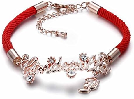 Janestore Charm Rose Golden Tone " Cinderella " Word Red Cord Chain Bracelet Ladies Gifts