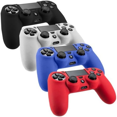 SlickBlue Pack of 4 Color Combo Flexible Silicone Protective Case For Sony PS4 Game Controller - Black/Red/Blue/White [PlayStation 4]