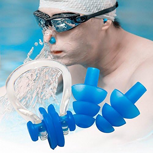 Easy-South-Life Summer Water Swimming Ear Plugs & Free Nose Clip Set for children & youth Adults Great Protector for Swimmer (Blue)