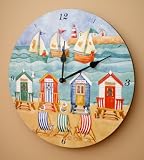 Colourful Vintage Themed Seaside Beach Hut Wall Clock ~ FREE DELIVERY