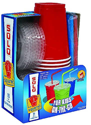 Solo 9 Oz Plastic Cup, Lid, and Straw Combo Pack, 15 Cups (No BPA) (Red)
