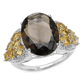 Buy 10.50 Carat Genuine Smoky Topaz, Citrine and White Topaz Ring by JewelzDirect