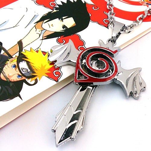 JulieStore-Naruto Leaf Symbol Red Rotatable Necklace Cosplay