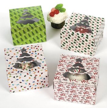 Christmas Holiday Cupcake Boxes - 12 Pack