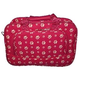 Designer Carry On Bag - Raspberry Paw Design 13" Carry On Bag (Dog Paw Print) Detachable Strap - Raspberry with White Paws
