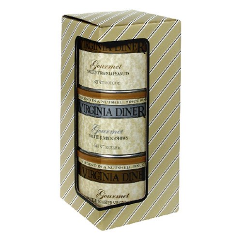 Virginia Diner Salted Triplet Treasure, Peanuts, Butter-Toasted Peanuts, and Jumbo Salted Cashews, (3) 10-Ounce Tins (Pack of 2)