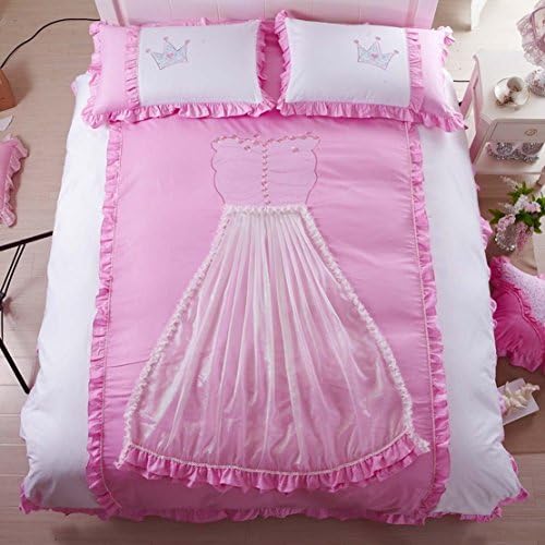 Zacard Korean Princess Sheet Sets,cute Crown Pink and White Lace Dress Bedding Sets,girl's Duvet Cover Set,bedding Set for Teen Girls Full and Queen Size (Full)