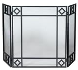 3 Fold Black Wrought Iron Screen With Diamond Design