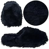Simple Pleasures Black Fuzzy Slip On Slippers for Women