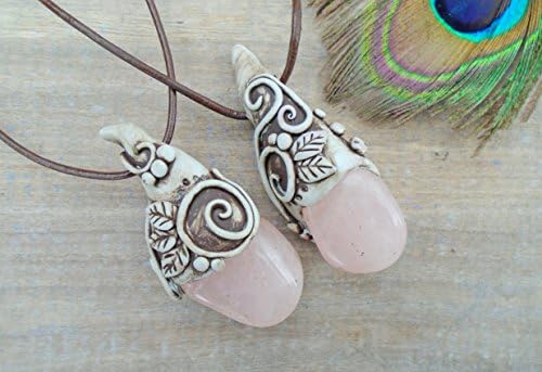 His and Hers Matching Crystal Necklaces. Rose Quartz Best Friends Clay Gemstone Jewelry