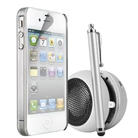 KC-Electronics SUPER 4-IN-1 Apple Iphone 4 & 4S Stylish Ultra Thin Clear Crystal Case Skin Cover + White High Capacitive Stylus Pen + White 3.5mm Capsule Speaker + LCD Screen Protector Guard