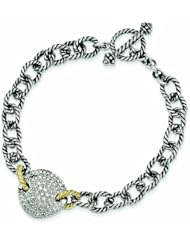 Sterling Silver with 14k Goldy .035ct. Diamond 7.5in Link Bracelet - Antique Boutique - Vintage Style - Jewelry