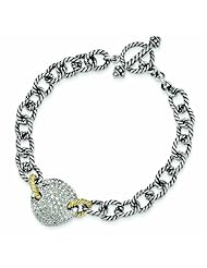 Sterling Silver with 14k Goldy .035ct. Diamond 7.5in Link Bracelet - Antique Boutique - Vintage Style - Jewelry