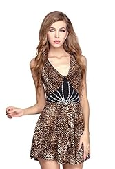 Sexy V-neck Backless Leopard Print Cocktail Short Evening Dress/Prom Dress/Party Dress/Mini Dress 