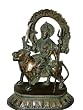 India Goddess Bhagwati Durga Riding a Tiger Brass Statue Meditation Gift 12"