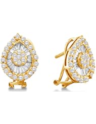 14K White Gold Large Channel Invisible Set Round & Diamond Pear Shape Flower Stud Earrings - (1.27 cttw)