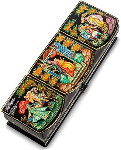 Lacquer Box with Lid Decorative Hand Painting Palekh in 3 vibrant colors (Tale of the Sleeping Princess)