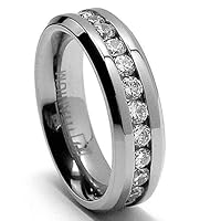 6MM Ladies Eternity Titanium Ring Wedding Band with CZ size 7