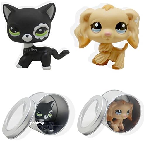 2pcs-2249-1716-Littlest-Pet-Shop-Cocker-Spaniel-Puppy-Dog-black-cat-LPS-Rare