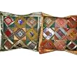2 State green Burnt orange Tribal India Vintage Sari Toss Pillow Cushion Covers