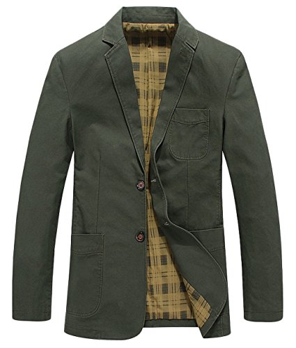Chouyatou Men's Cotton Casual Slim Fit Suit Jacket (X-Large, LArmy)
