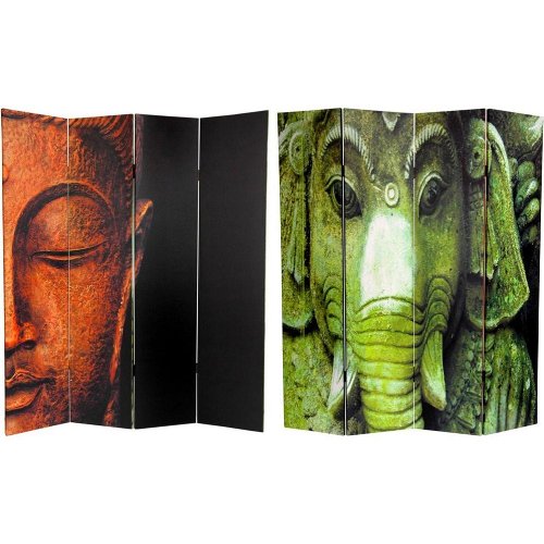 Oriental Furniture 6-Feet Tall Double Sided Buddha and Ganesh Canvas Room Divider