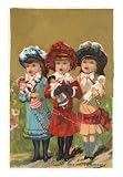 Three French Girls with Dolls Costume & Fashion Art Poster Print, 13x18