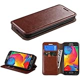 Samsung Galaxy Avant / G386t (T-mobile) Wallet Case ] Wallet Flip Case Pouch Cover Fold Stand Case Premium Leather Wallet Flip Case Pu Leather with Card Slots { Free LCD Screen Protector } ( Brown)