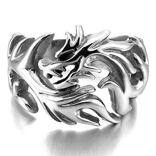 Men's Large Stainless Steel Ring Silver Dragon Gothic Tribal Biker Polished