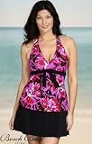 Beach Belle Flower Burst Halter Skirtini Swimsuit - Women's Swimsuit Plus Size Swimsuit