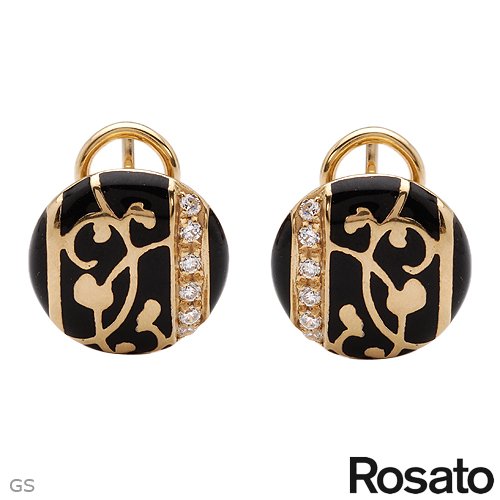 ROSATO Made in Italy Attractive Earrings With Cubic zirconia Well Made in Black Enamel and 14K/925 Gold plated Silver. Total item weight 6.2g Length 14mm