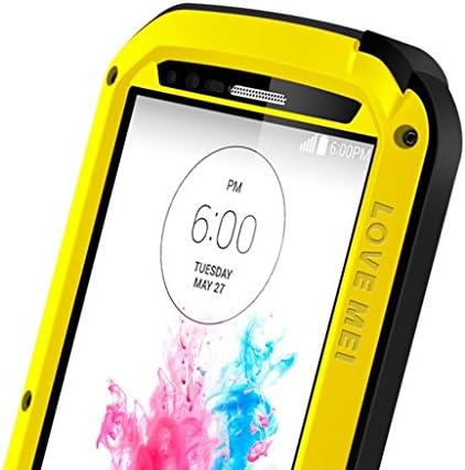 Love Mei Shockproof Water Resistant Dust/Dirt/Snow Proof Aluminum Metal Gorilla Glass Heavy Duty Protection Case Cover for LG G3 G 3 Yellow
