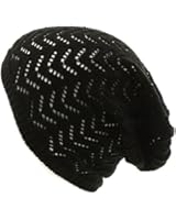Ladies Chevron Vented Soft Knit Long Beanie Slouchy Slouch Skull Hat Cap Black