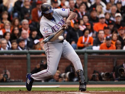 Texas Rangers v San Francisco Giants, Game 1: Vladimir Guerrero Photographic Poster Print by Jed Jacobsohn, 24x32