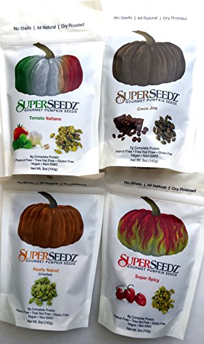 Gourmet Pumpkin Seeds Variety Pack Bundle of 4: Tomato Italiano, Coco Joe, Really Naked, Super Spicy