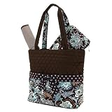 Belvah Quilted Floral 3pc Diaper Bag (Brown/ Turquoise)