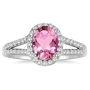1.25 Carat Oval Pink Topaz and Diamond Ring in 10K White Gold